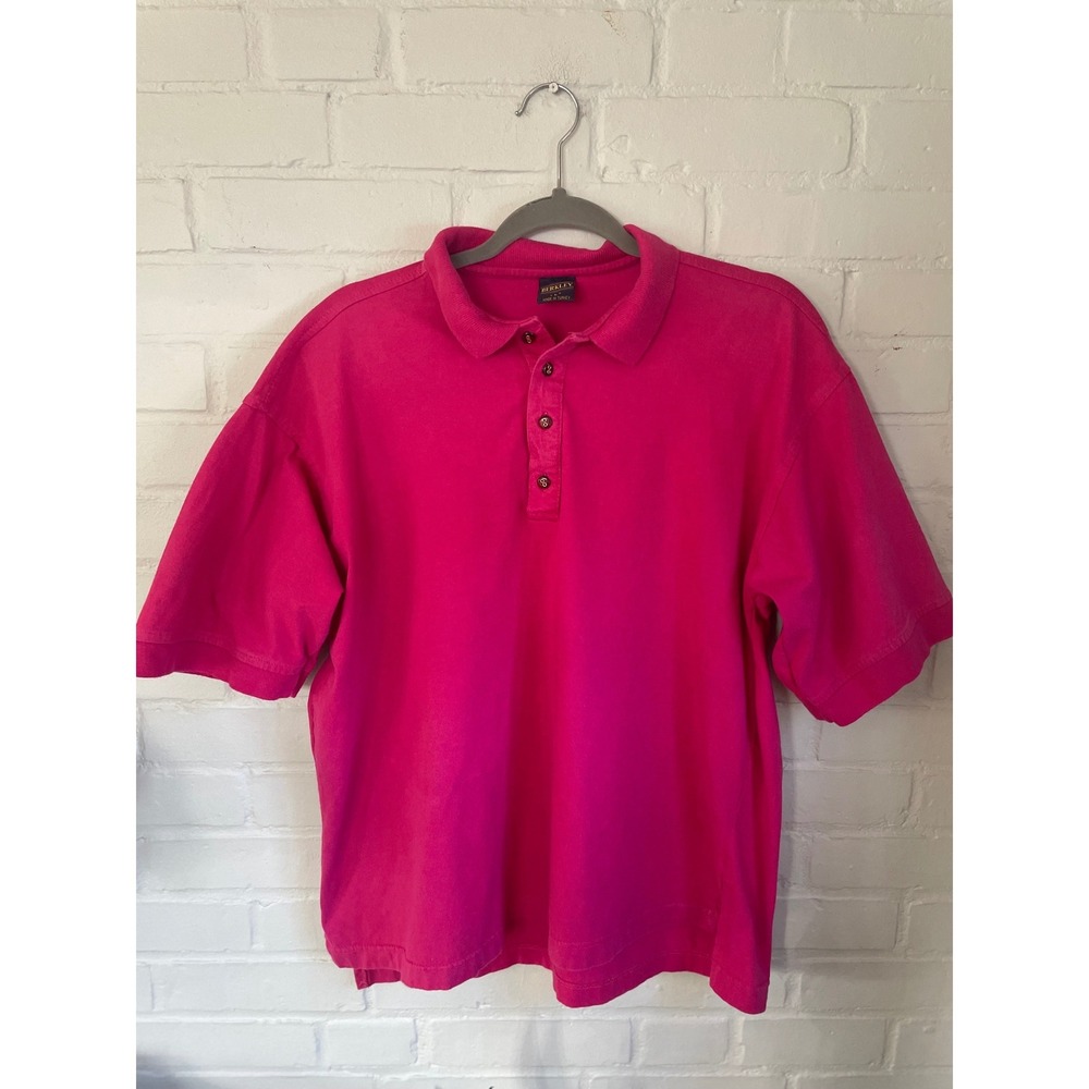 BERKLEY Mens Hot Pink Short Sleeve Collared Polo Shirt Size L 90s Vintage Cotton